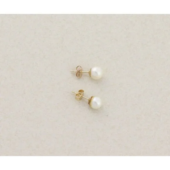 14k Yellow Gold 5mm Freshwater Pearl Earrings Stud Post Small 1/4" - Picture 9 of 9